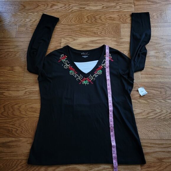 🎄 NEW Kim Rogers V-Neck Cardinal Christmas Blouse - Picture 5 of 7